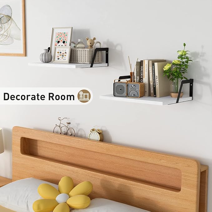 SRIWATANA Floating Shelves Wall Mounted Set of 2 Rustic Wood Shelves - Image 4