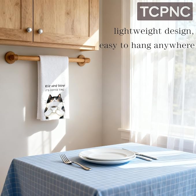 Cute Calico Cat Kitchen Towel, Calico Coffee Cat Tea Towel - Image 4