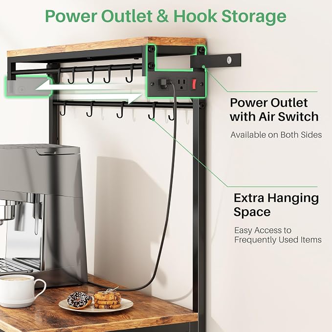 SNTD Bakers Rack with Power Outlet, Kitchen Shelves Microwave Stand with Wire - Image 5