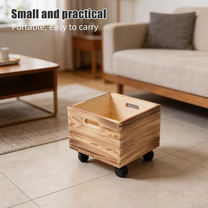 Unfinished Wood Crate: Rolling Crate On Wheels, Office Storage Cube Record - Image 4