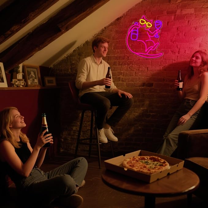 Cat Beer Neon Sign Cat Funny Animal Bar Light Signs - Image 6