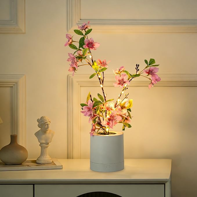 WSYEAR Pink Cherry Blossom in Pot, Artificial Cherry Fake Flower Lamp Indoor by WSYEAR