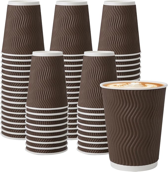 BYSNOW 150 Pack 12 oz Coffee Cups, Disposable Insulated Corrugated Ripple Wall by BYSNOW
