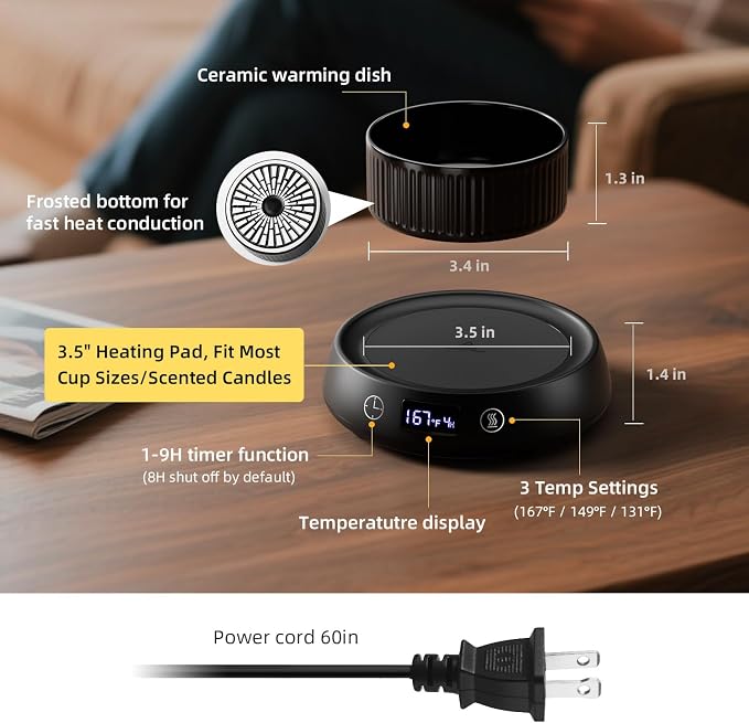 Mug Warmer for Desk, Electric Coffee Cup Warmer 8H Auto Shut Off Candle Warmer - Image 6