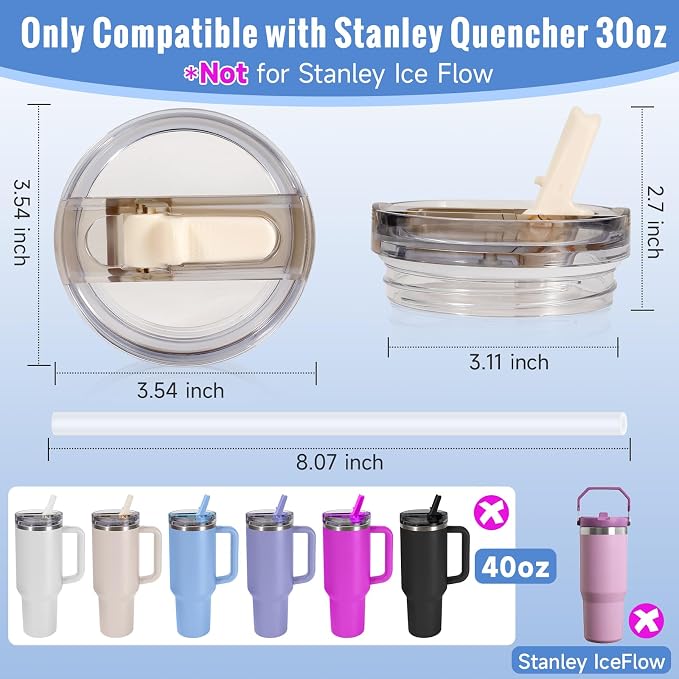 30oz Flip Straw Leak Proof Lid for Stanley Cup Accessories, 2 Pack No Spill Lid - Image 3
