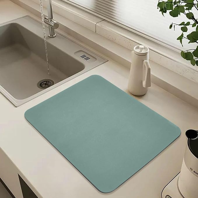 Cyan Dish Drying Mat for Kitchen Counter No-slip Rubber Bottom Coffee Mat Drain - Image 6
