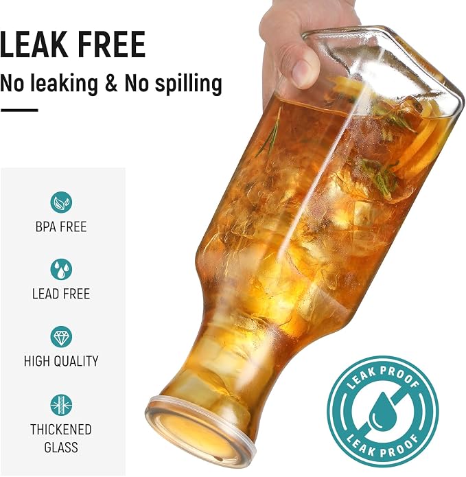 Set of 2 Square Glass Carafe, 1 Liter Clear Glass Pitcher - Image 3
