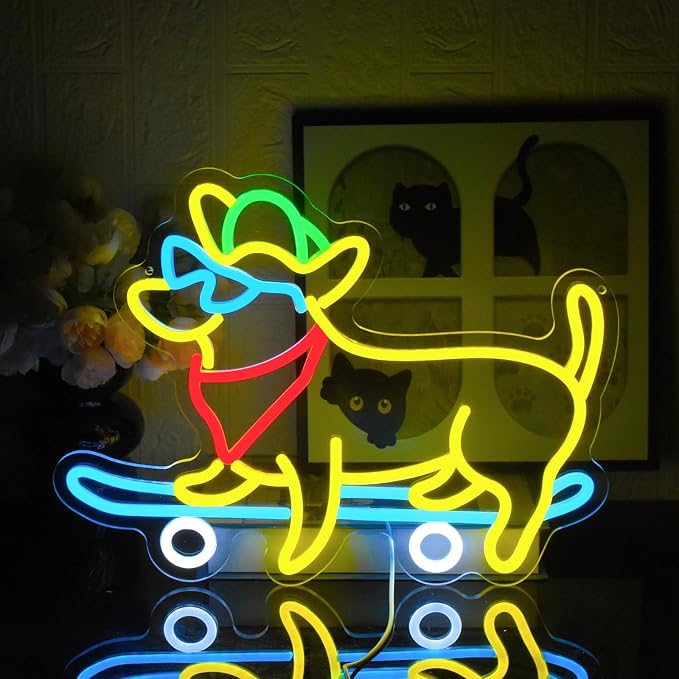 Dachshund Neon Sign Skateboard Dog Neon Sign by UExnkj-Y