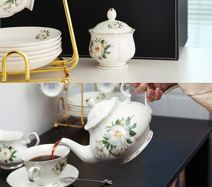 CHENP.HMC Porcelain Tea Set Tea Cup Set 22-Piece Porcelain Ceramic Coffee Tea - Image 7
