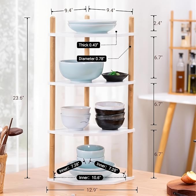 4-Tier Expandable Bamboo Corner Shelf - Image 5