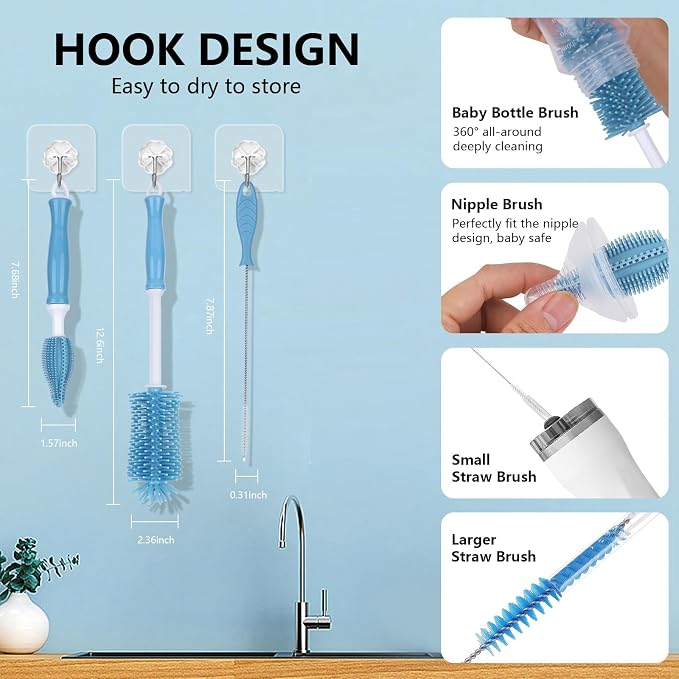 Silicone Bottle Cleaning Brush, Baby Travel Essential Bottle Brush Set - Image 5