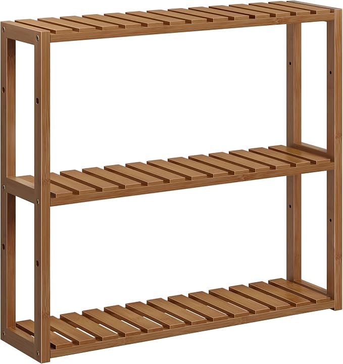 SONGMICS Bamboo Bathroom Shelf, 3-Tier Adjustable Plants Rack, Wall-Mounted or by Unknown