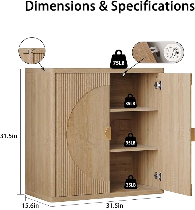 Modern Kitchen Sideboard with Storage, 31.5" Buffet Cabinet with 3 Adjustable - Image 2