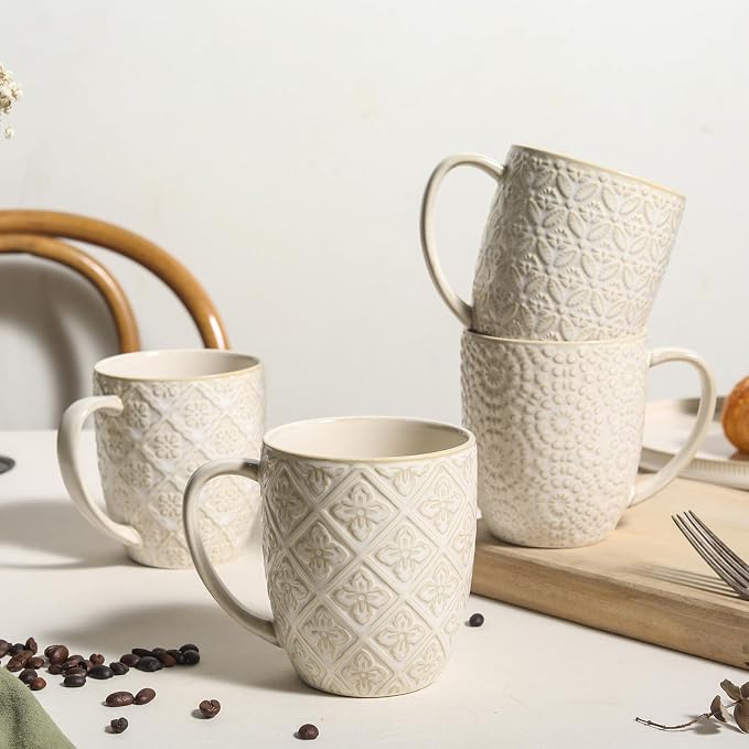 Coffee Mugs Set of 4, 16 Oz Ceramic Coffee Mugs, Large Porcelain Embossed Cups - Image 8