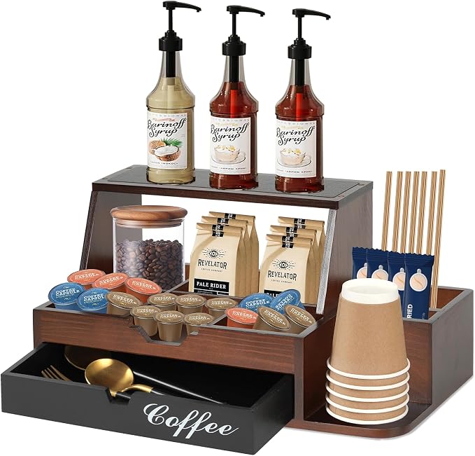 Farmhouse Coffee Bar Organizer, Wood Countertop by AHUONEL
