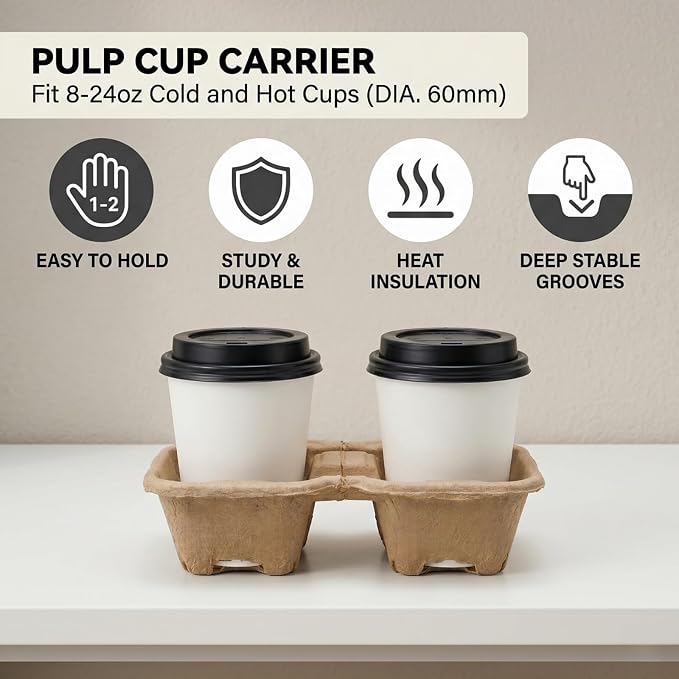 ZOOFOX 100 Pack Disposable Drink Carriers, 2-Cup Perforated Pulp Fiber Cup - Image 5