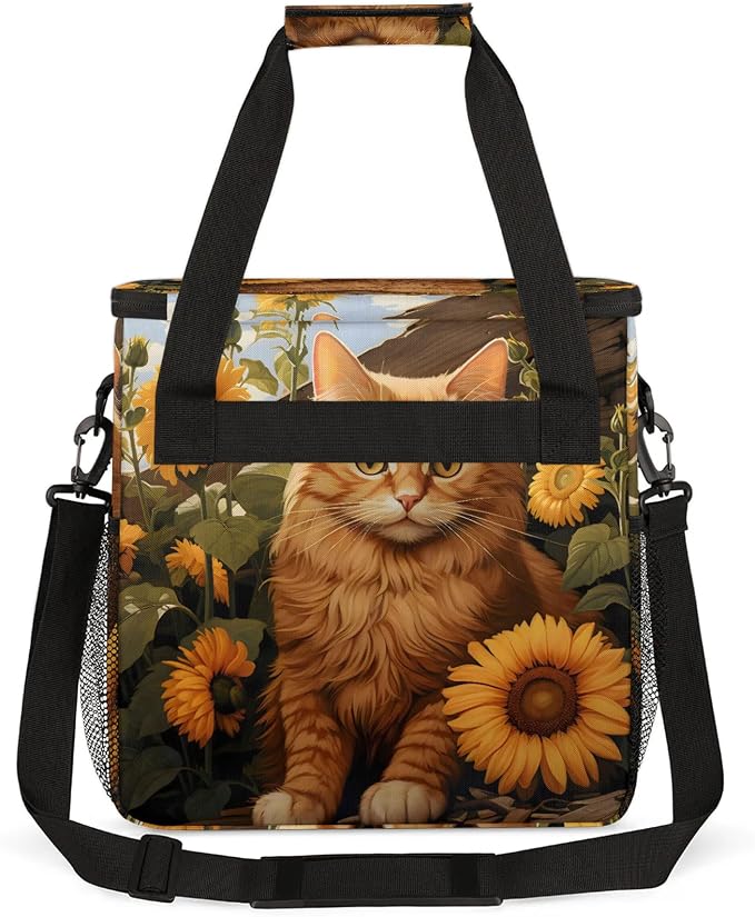 Yellow Cat Sunflower Coffee Maker Carring Bag, Large Insulated Storage - Image 5