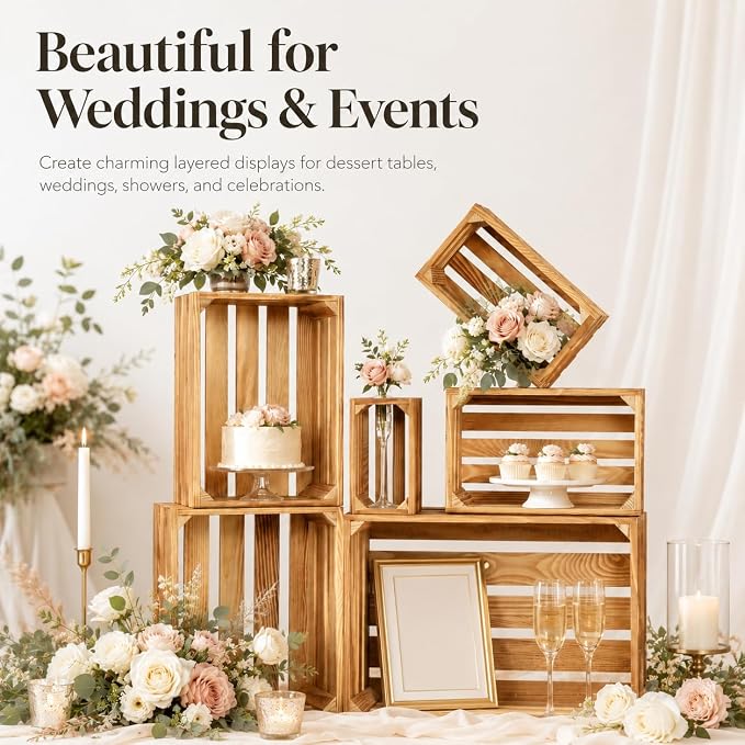 Wooden Crates for Display 6 Pack, Rustic Nesting Wooden Crate Set | 6 Size pine - Image 4