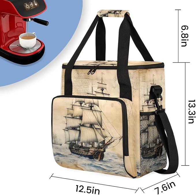 Nautical Ocean Pirate Ship Coffee Maker Carring Bag, Large Insulated Storage - Image 2