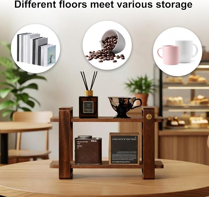 Coffee Station Organizer for Kitchen Walnut Wooden Countertop Mug Holder 2 Tier - Image 4