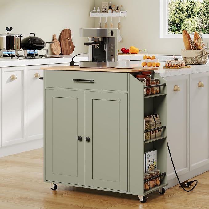 HOOBRO Kitchen Island with Power Outlet, Storage Island with Spice Rack and - Image 2