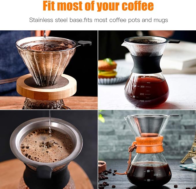 Pour Over Coffee Filter 2PCS, Stainless Steel Coffee Filter, Paperless Reusable - Image 3
