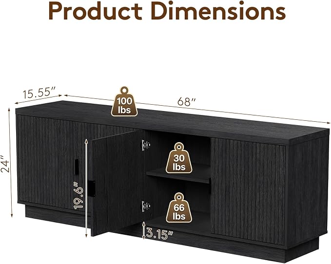 Fatmok 68" TV Stand for 75Inch TV, Entertainment Center - Image 2