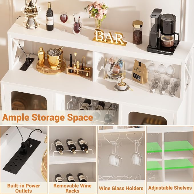 Aheaplus Bar Cabinet with Power Outlet, Liquor Cabinet with Led Lights and - Image 4