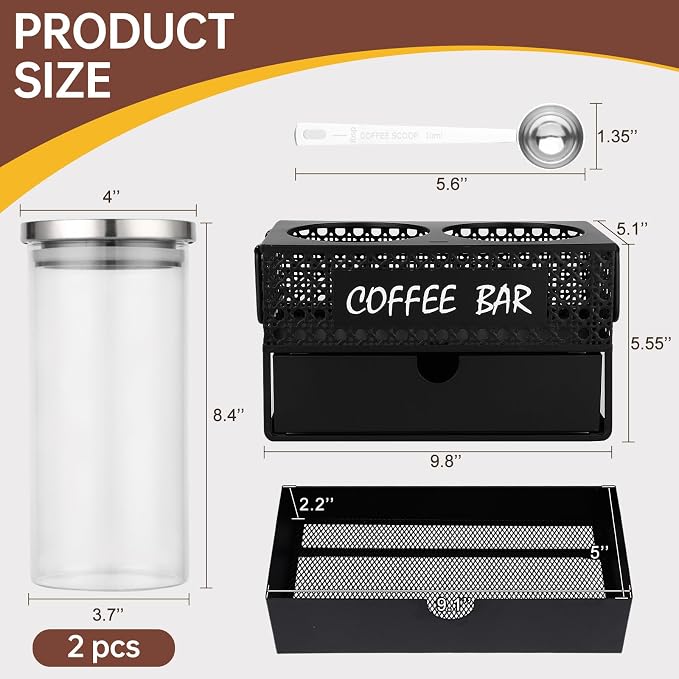 Glass Coffee Container with Shelf, 2x47oz Sugar Coffee Canister - Image 3