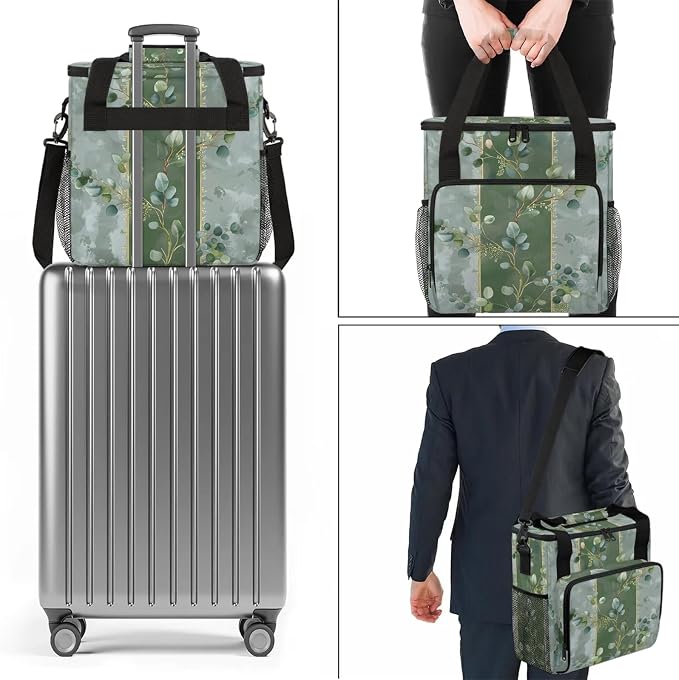 Eucalyptus Leaves Green Leaves Coffee Maker Carring Bag, Large Insulated - Image 7