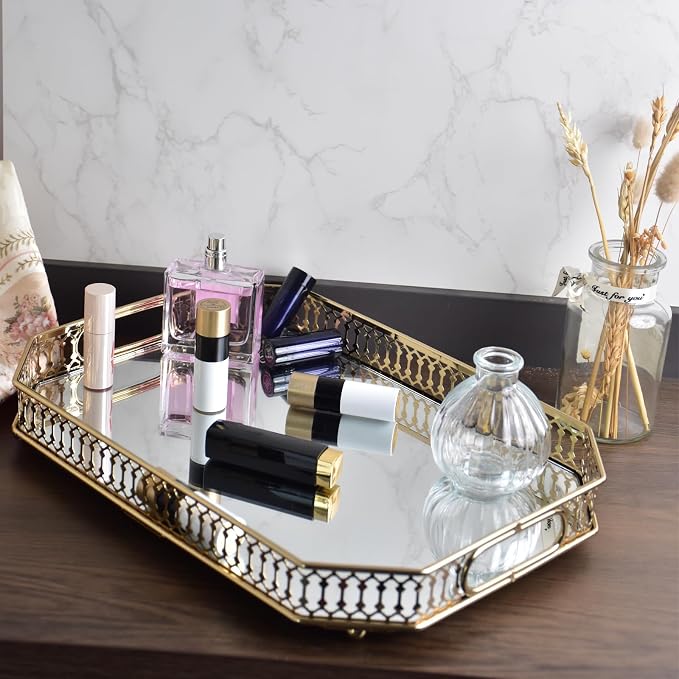 Bar Cart Tray Glass and Gold Tray，Mirrored Tray - Image 4