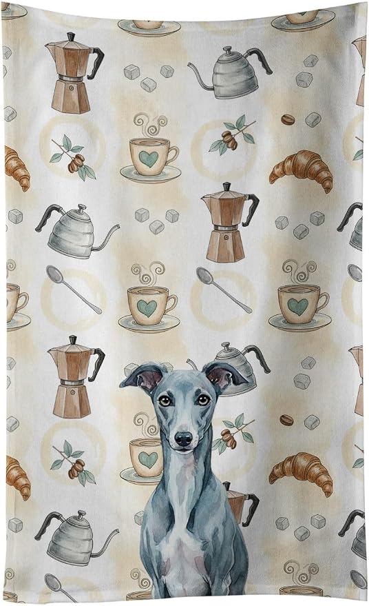Caroline's Treasures Blue Whippet Coffee Bar Kitchen Towel Velour Plush Front by CarolinesTreasures