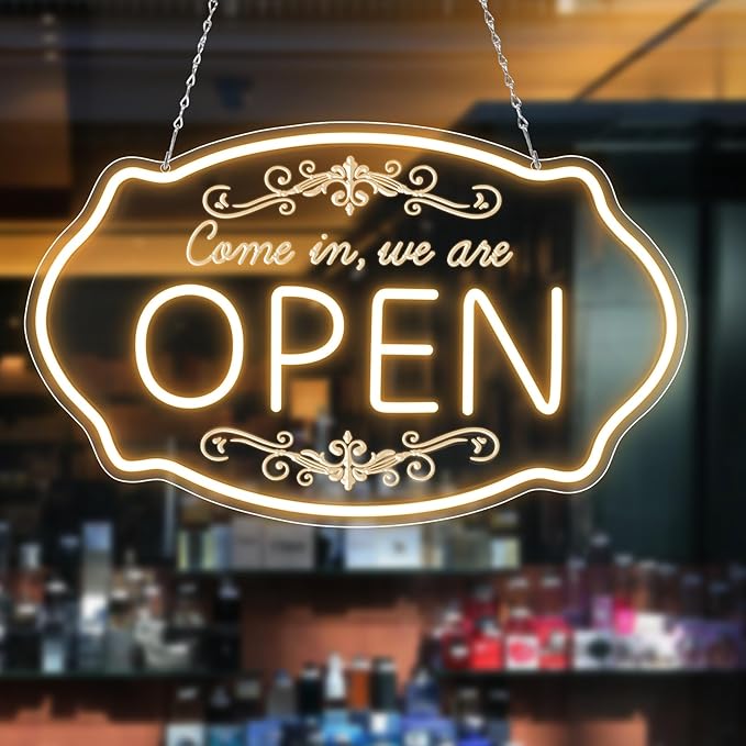 Open Sign for Business, 16.5 x 10 Inch Come In We're Open LED Neon Sign by NELTBESIN