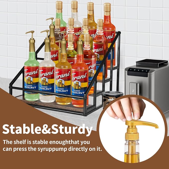 YQBRAO Coffee Syrup Rack Organizer, Liquor Bottle Display Shelf, Water cup - Image 5