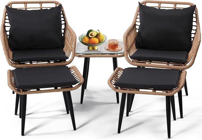 KROFEM 5 Piece Wicker Bistro Patio Conversation Furniture Set, Includes 2 Chairs by KROFEM