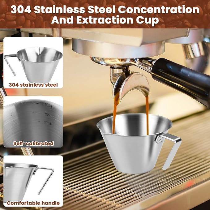 2 Pieces 3.4 Oz/100 ml Espresso Measuring Cups, Stainless Steel Espresso Shot - Image 3