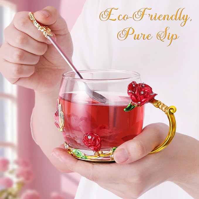 Women Glass Tea Coffee Pretty Cup Cute Mug Tween College Country Girl 18 19 - Image 2