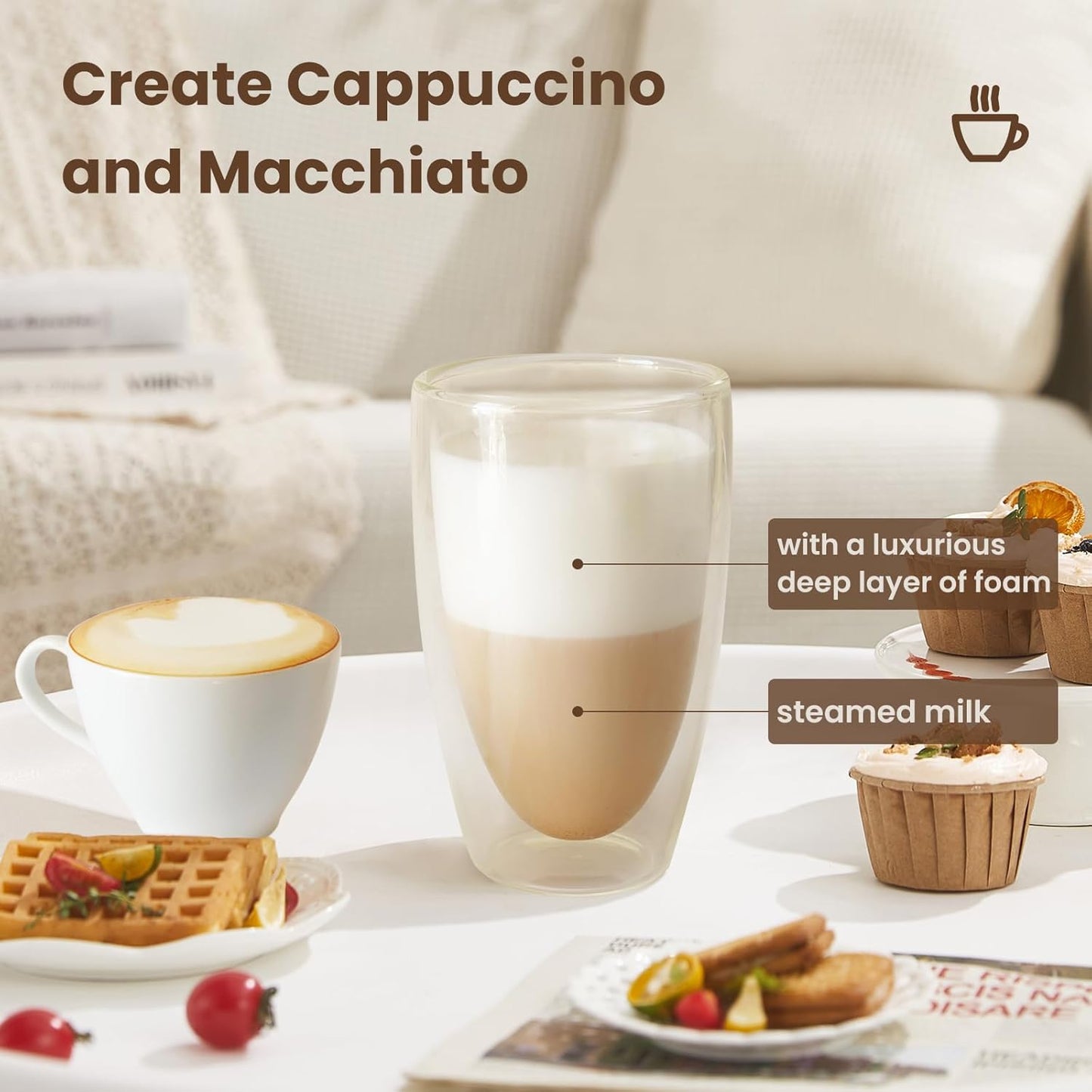 Stainless Steel Milk Frother for Coffee, 3-in-1 Electric Milk Warmer & Foam Maker, 12oz Hot Cold Frothing, Thick Foam for Macchiatos, Cappuccinos (Orange)