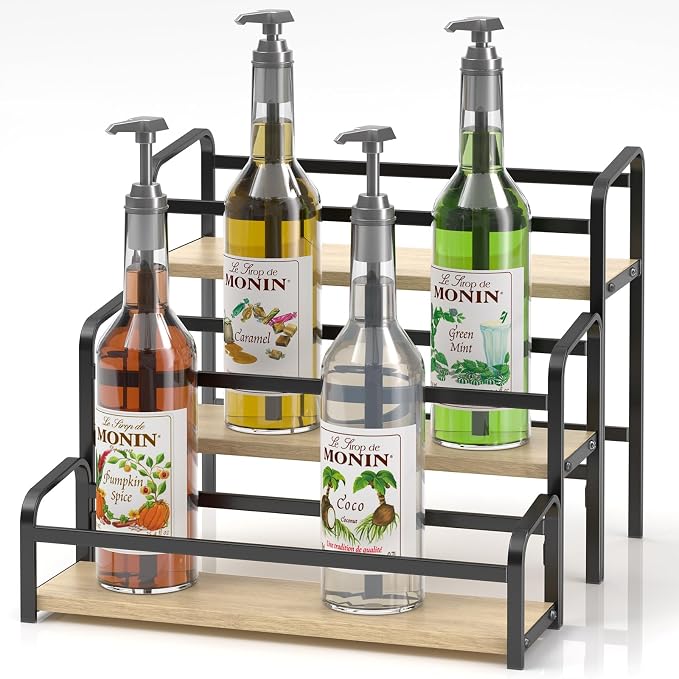 DTUQYX Coffee Syrup Organizer, 3-Tier 12 Bottles Capacity Coffee Syrup Rack by DTUQYX