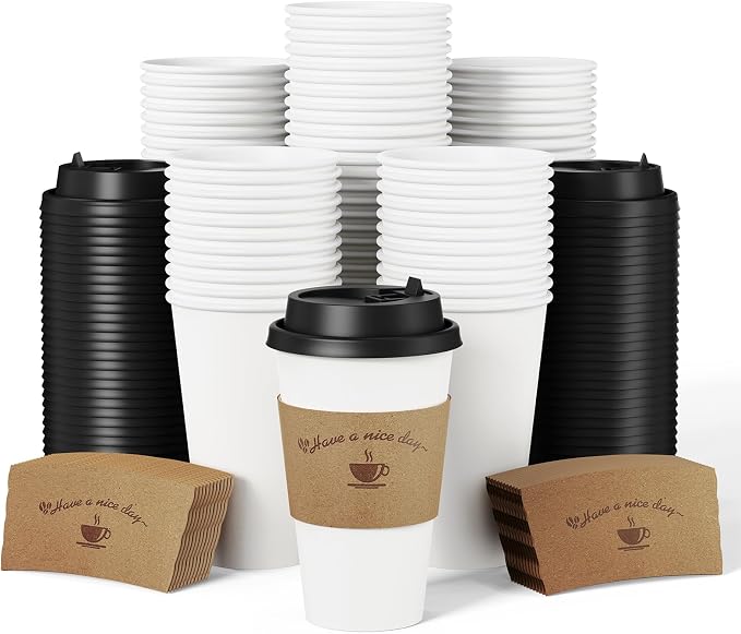 LITOPAK 100 Pack 16 oz Disposable Coffee Cups by LITOPAK