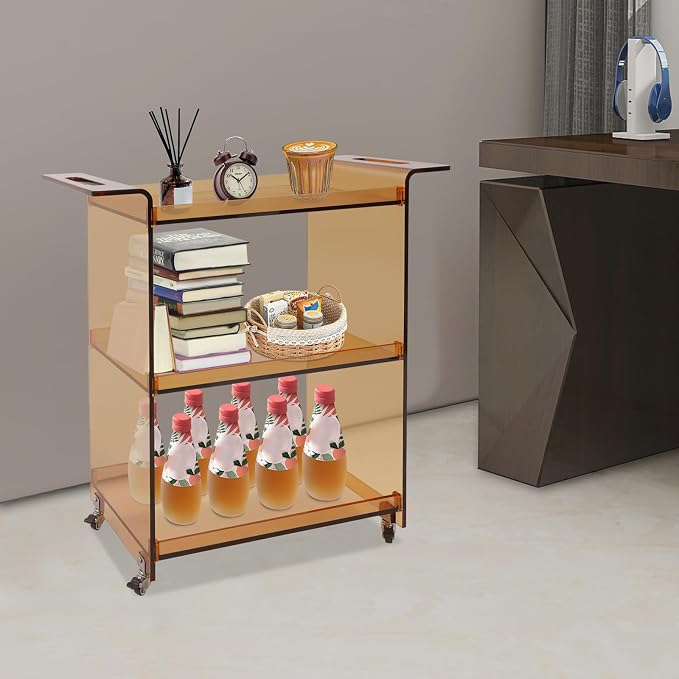 Acrylic Rolling Serving Cart, 3 Tier Clear Bar Cart, Acrylic Serving Storage - Image 5