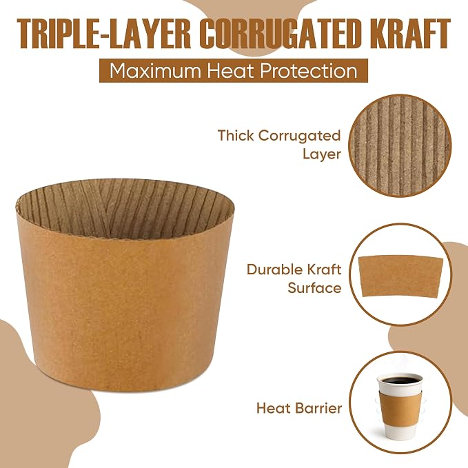 Concession Essentials Disposable Coffee Cup Sleeves – Kraft Paper Insulated Hot - Image 2