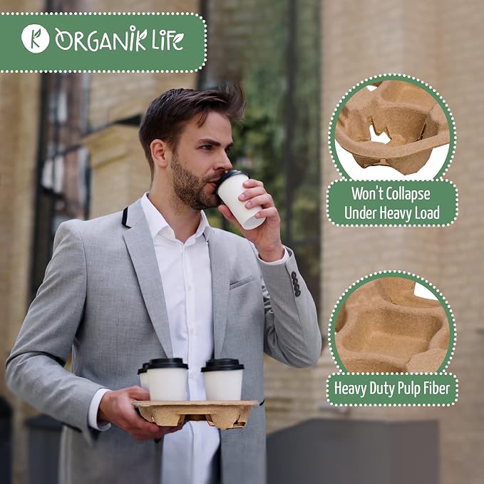 4 Cup Carrier Tray, No-Mess Disposable Holder, Biodegradable, Eco-Friendly - Image 6