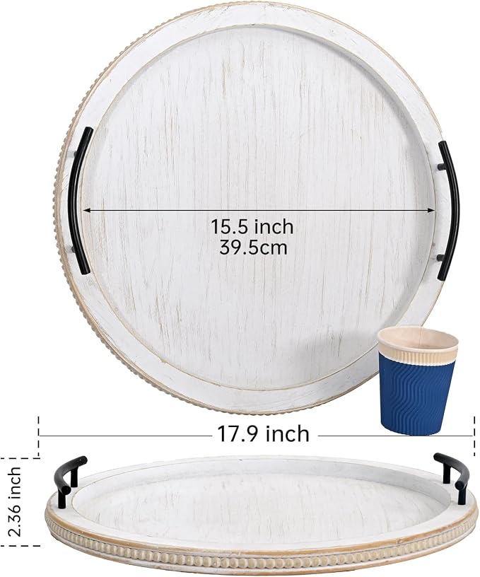 SwallowLiving 18Inch White Wooden Beaded Serving Tray - Image 4