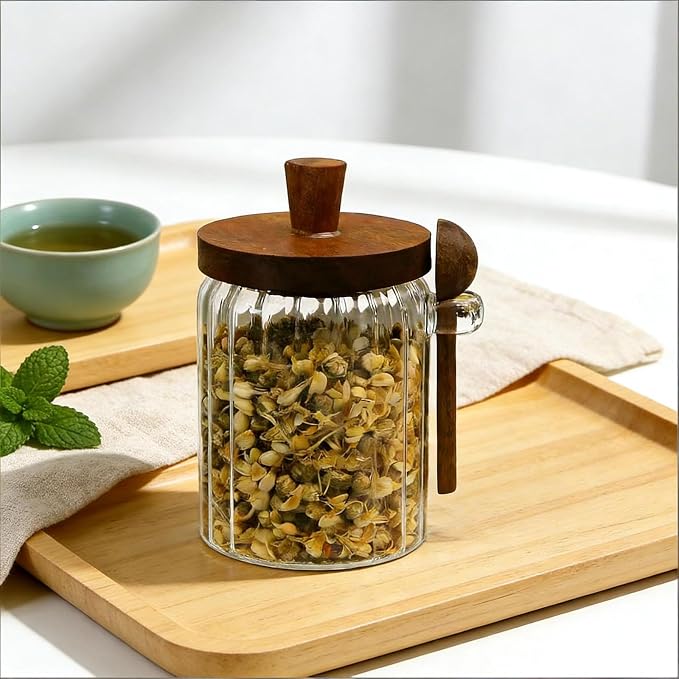 Glass Jar With Wooden Lid And Spoon, Glass Food Storage Canister, Airtight - Image 8