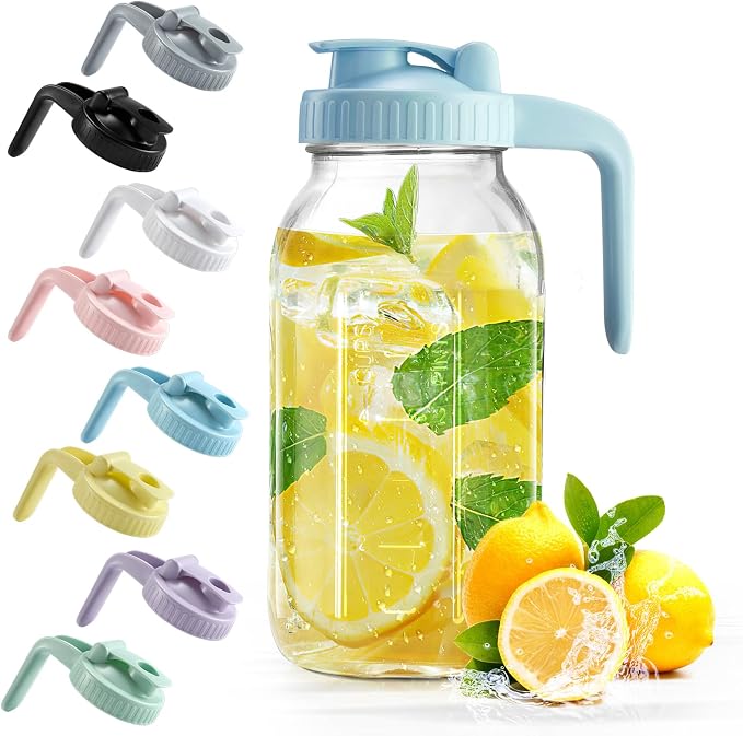 Mason Jar with Pour Spout Lid V-shaped, 2 Quart Iced Tea Pitcher Double Leak by miradexic