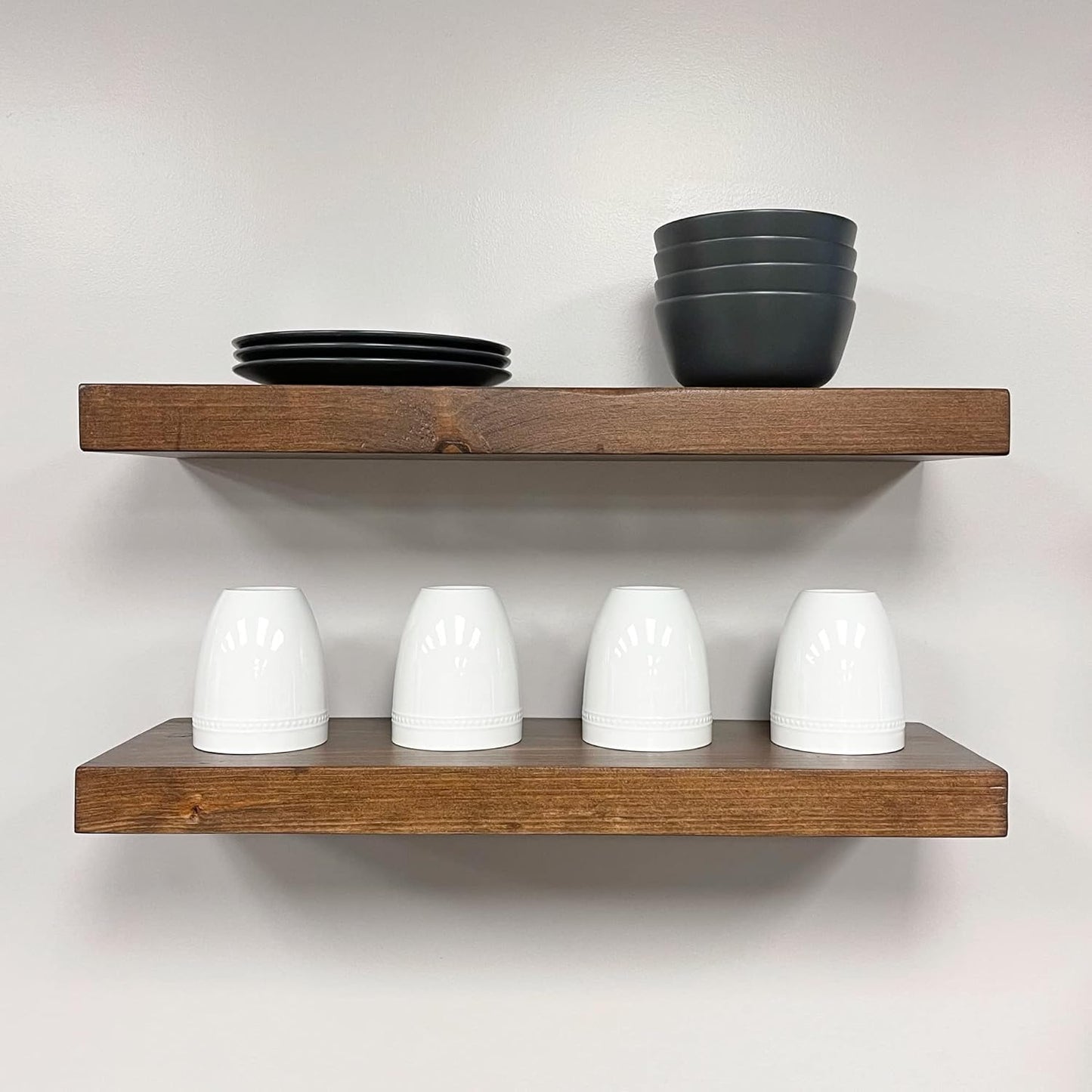 URBANDI, Rustic Floating Shelves, Set of 2, Hidden Bracket, Solid Wood, Heavy Duty, Wall Mounted Shelves, (Provincial, 12Wx10D)