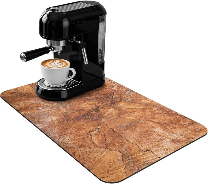 Small Coffee Mat 19x12 Inch, Wood Grain Coffee Bar Accessories, Absorbent Hide by Unknown