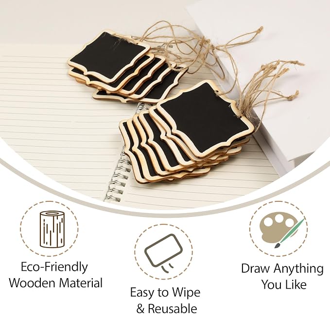 12-Pack Mini Hanging Wooden Chalkboard Labels – Small Reusable Blackboard Tags - Image 3