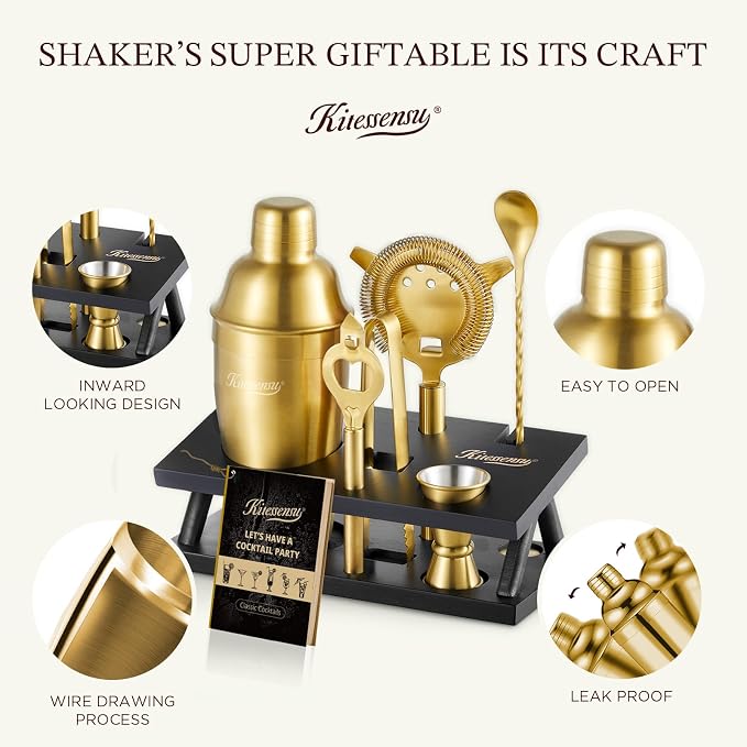 KITESSENSU Cocktail Shaker Set Bartender Kit, 6-Piece Silver Bar Set - Image 4